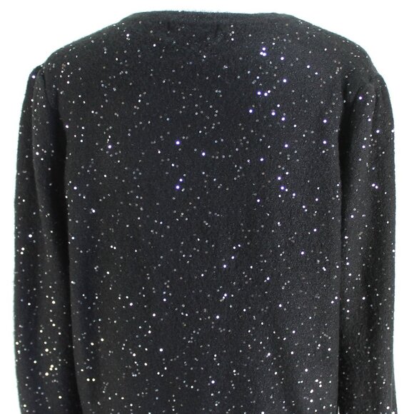 Karl Lagerfeld Sweater Womens Size L Black Sparkly Long Sleeve V Neck Pullover - Picture 6 of 7